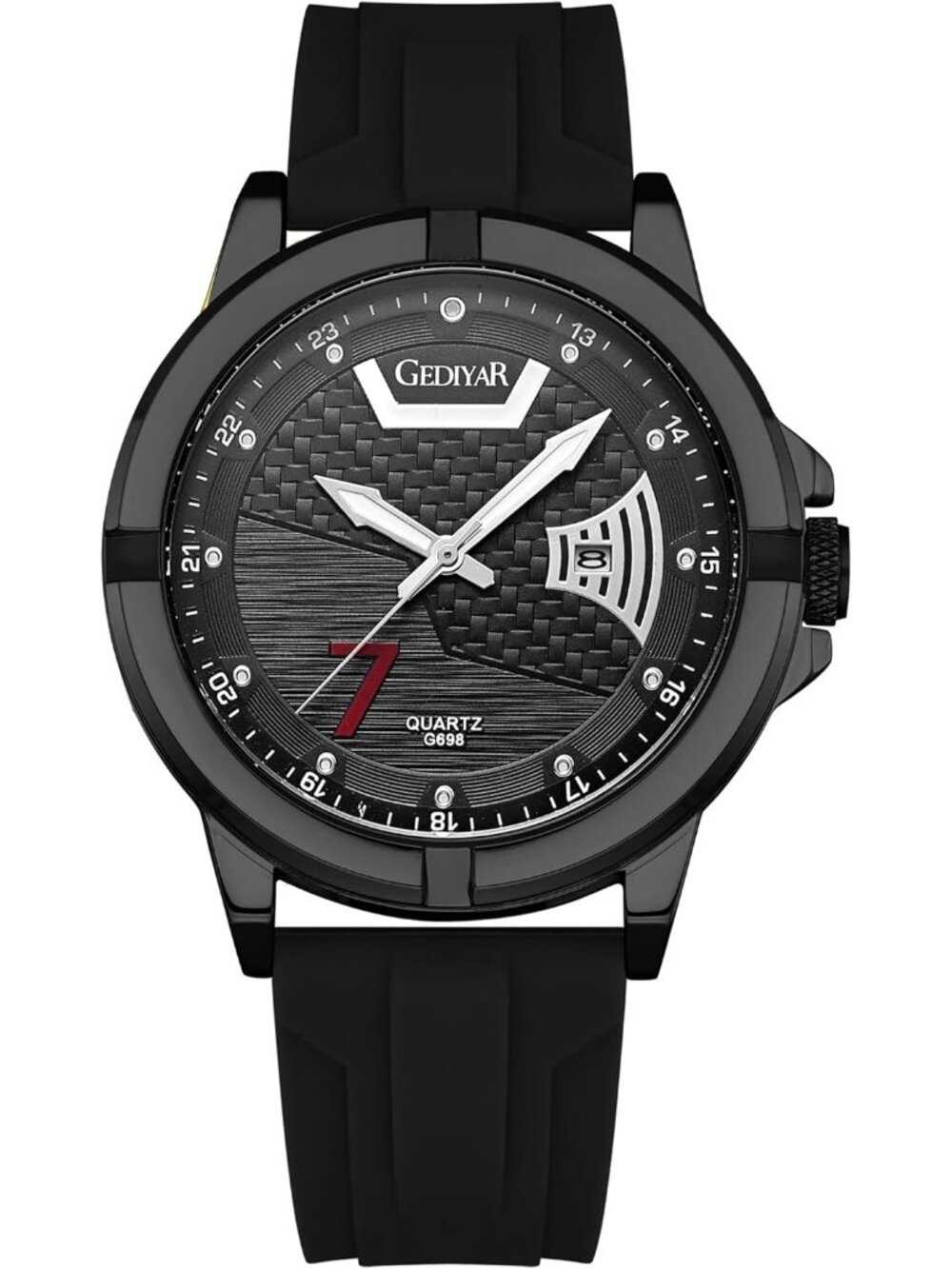 Men's Black Analog Quartz Silicone Band Unique Design Waterproof Wrist Watch